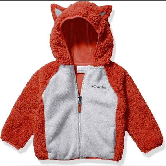 Columbia Other - Columbia Foxy Baby Sherpa Fleece Jacket Orange White Hooded Sz 0-3M
